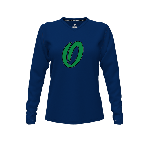 [FTLVCFNV-FYXS-LOGO1] Decker Comfort T-Shirt (Female Youth XS, Navy, V Neck, Logo 1, Long Sleeve)