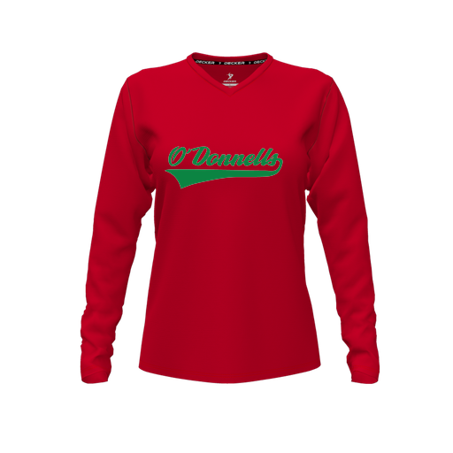 [FTLVCFRD-FYXS-LOGO2] Decker Comfort T-Shirt (Female Youth XS, Red, V Neck, Logo 2, Long Sleeve)