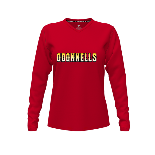 [CUS-DFW-TEES-CMF-VNK-LSL-RED-FYXS-LOGO3] Decker Comfort T-Shirt (Female Youth XS, Red, V Neck, Logo 3, Long Sleeve)