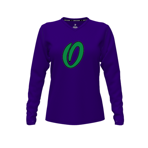 [CUS-DFW-TEES-CMF-VNK-LSL-PUR-FYXS-LOGO1] Decker Comfort T-Shirt (Female Youth XS, Purple, V Neck, Logo 1, Long Sleeve)