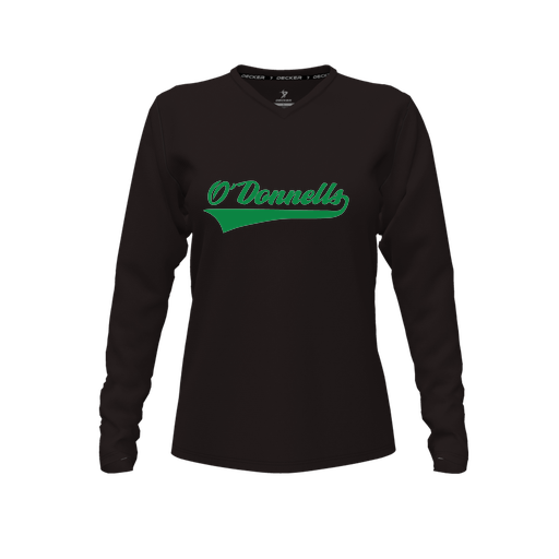[FTLVPTBK-FYXS-LOGO2] Decker Performance T-Shirt (Female Youth XS, Black, V Neck, Logo 2, Long Sleeve)