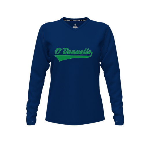 [FTLVPTNV-FYXS-LOGO2] Decker Performance T-Shirt (Female Youth XS, Navy, V Neck, Logo 2, Long Sleeve)