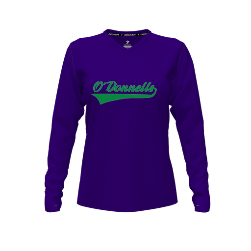 [FTLVPTPP-FYXS-LOGO2] Decker Performance T-Shirt (Female Youth XS, Purple, V Neck, Logo 2, Long Sleeve)